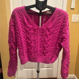 Pink Rose V-Neck Sweater in Vibrant Pink